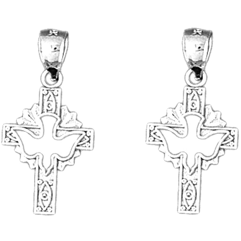Sterling Silver 25mm Dove and Cross Earrings