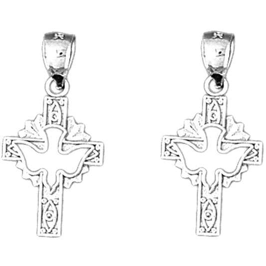 Sterling Silver 25mm Dove and Cross Earrings