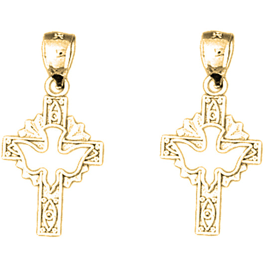 14K or 18K Gold 25mm Dove and Cross Earrings