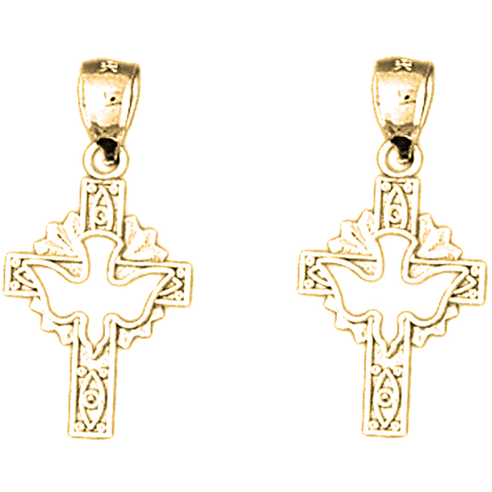 Yellow Gold-plated Silver 25mm Dove and Cross Earrings