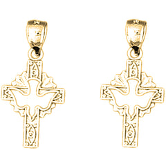 Yellow Gold-plated Silver 25mm Dove and Cross Earrings