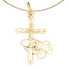 14K or 18K Gold Praying Hands and Cross Pendant