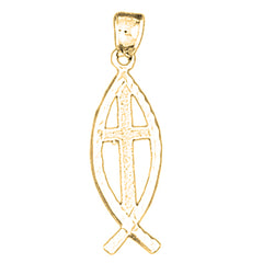 14K or 18K Gold Cross In Fish Pendant