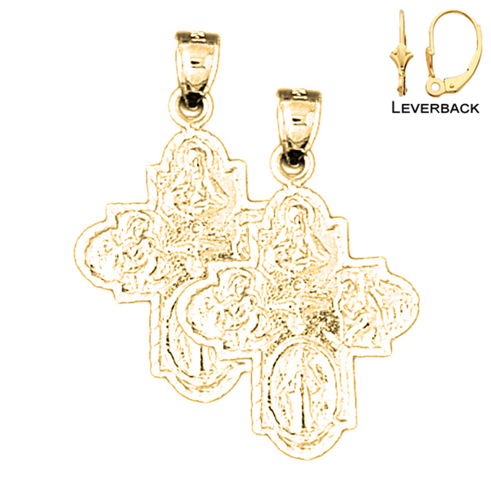 14K or 18K Gold Four Way Medal Cross Earrings