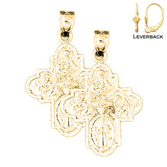 Sterling Silver 31mm Four Way Medal Cross Earrings (White or Yellow Gold Plated)