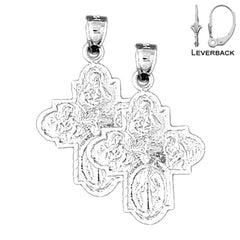 Sterling Silver 31mm Four Way Medal Cross Earrings (White or Yellow Gold Plated)
