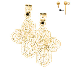 Sterling Silver 31mm Four Way Medal Cross Earrings (White or Yellow Gold Plated)
