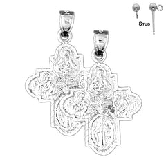 Sterling Silver 31mm Four Way Medal Cross Earrings (White or Yellow Gold Plated)