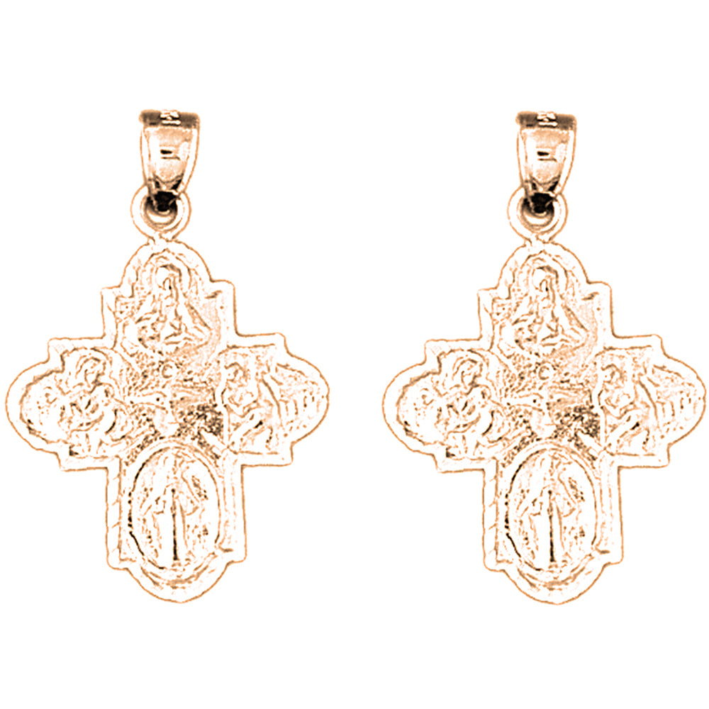 14K or 18K Gold 31mm Four Way Medal Cross Earrings