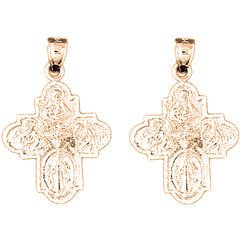 14K or 18K Gold 31mm Four Way Medal Cross Earrings