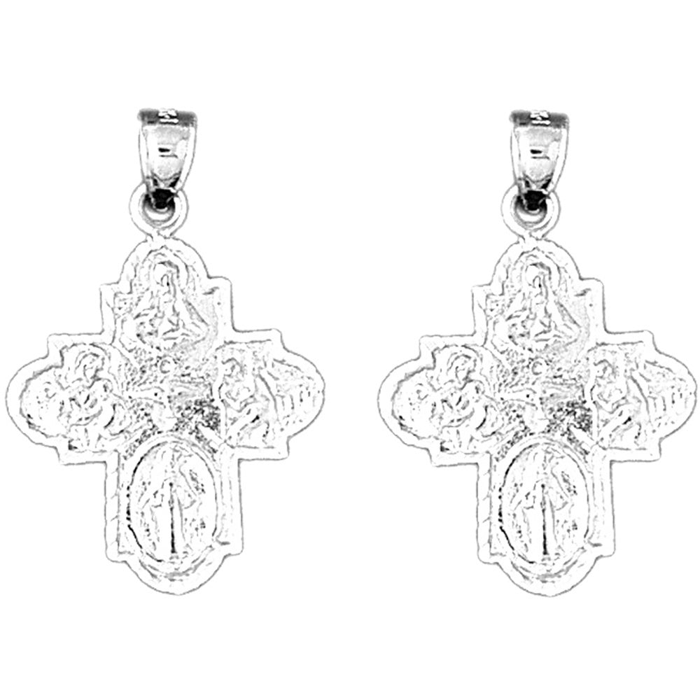 Sterling Silver 31mm Four Way Medal Cross Earrings