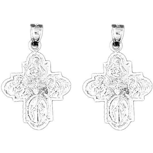 Sterling Silver 31mm Four Way Medal Cross Earrings