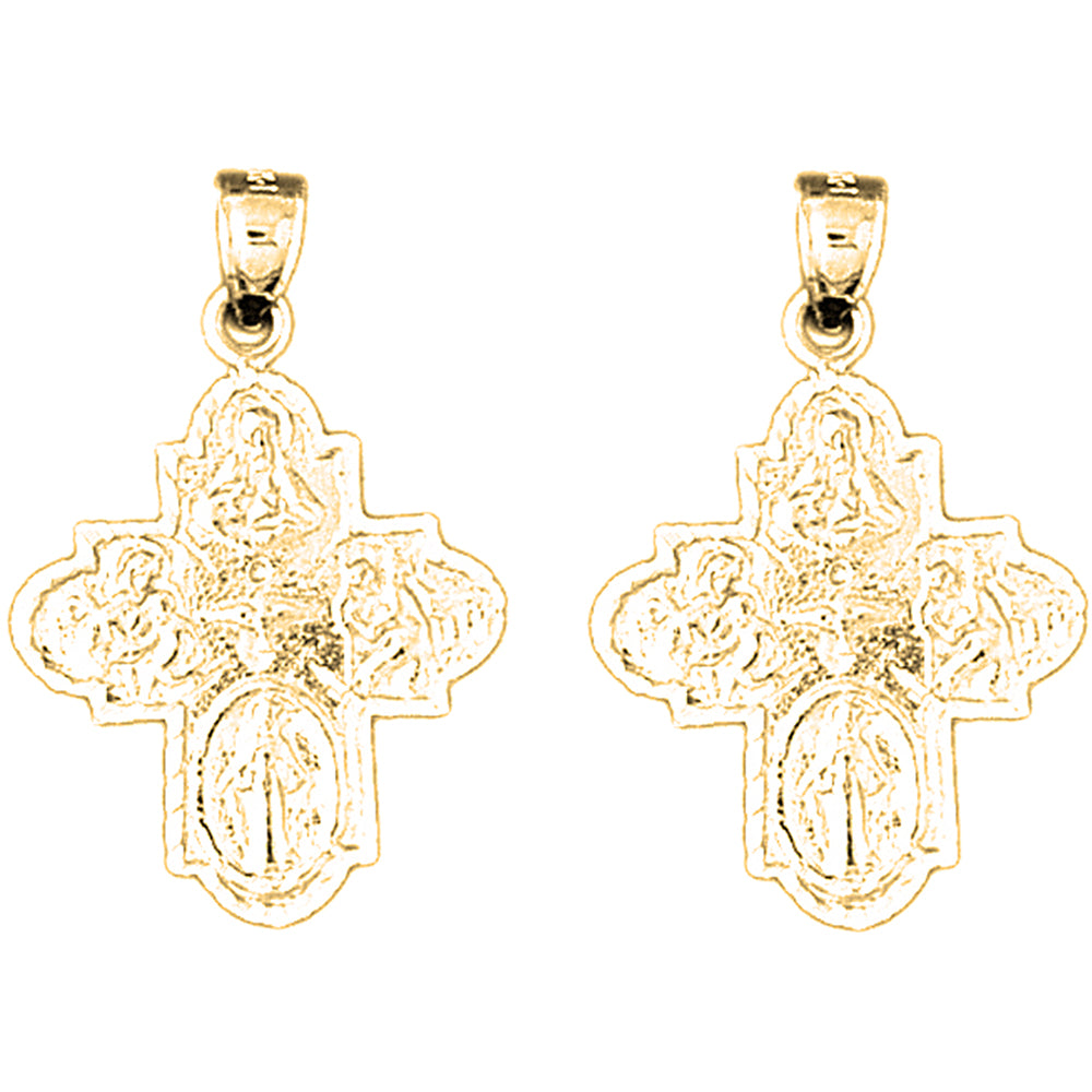 14K or 18K Gold 31mm Four Way Medal Cross Earrings