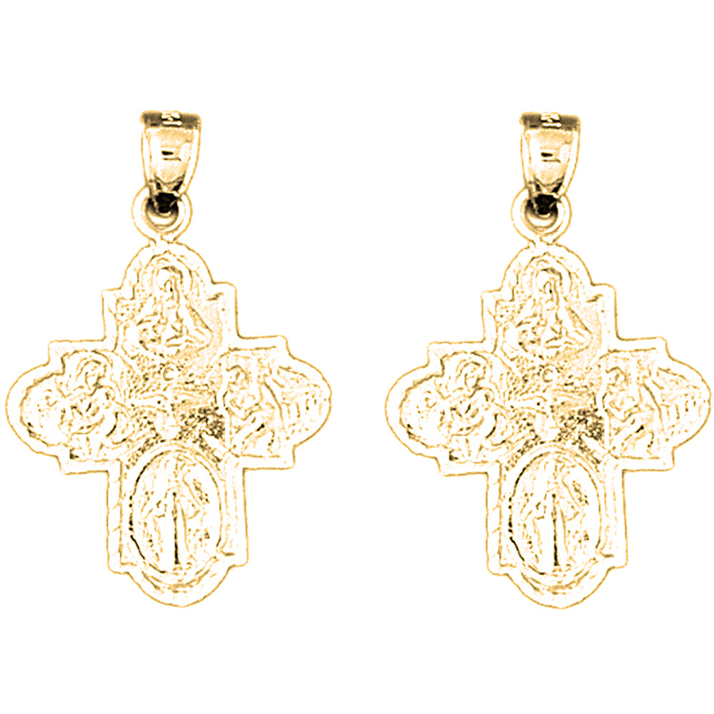 Yellow Gold-plated Silver 31mm Four Way Medal Cross Earrings