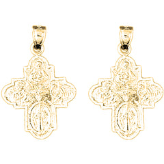 Yellow Gold-plated Silver 31mm Four Way Medal Cross Earrings