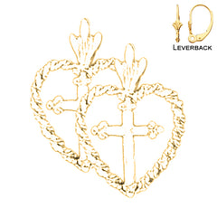 20 mm große Ohrringe mit Kreuz im Herzen aus Sterlingsilber (weiß- oder gelbvergoldet)