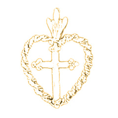 14K or 18K Gold Cross In Heart Pendant