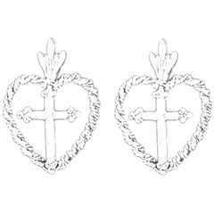 14K or 18K Gold 20mm Cross In Heart Earrings