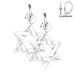 Sterling Silver 18mm Star of David Earrings (White or Yellow Gold Plated)