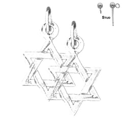 Sterling Silver 18mm Star of David Earrings (White or Yellow Gold Plated)