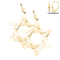 Sterling Silver 16mm Star of David Earrings (White or Yellow Gold Plated)