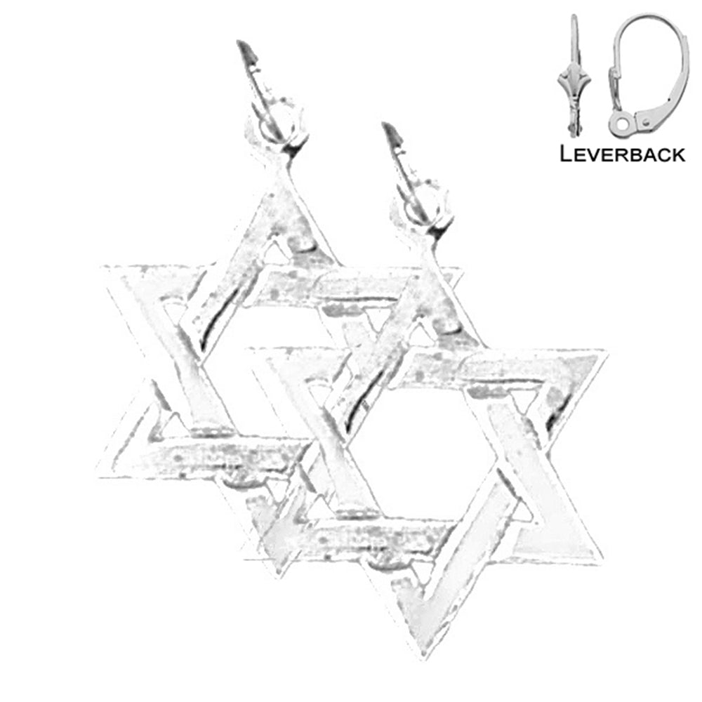 Sterling Silver 16mm Star of David Earrings (White or Yellow Gold Plated)