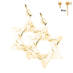 Sterling Silver 16mm Star of David Earrings (White or Yellow Gold Plated)