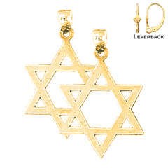 Sterling Silver 33mm Star of David Earrings (White or Yellow Gold Plated)