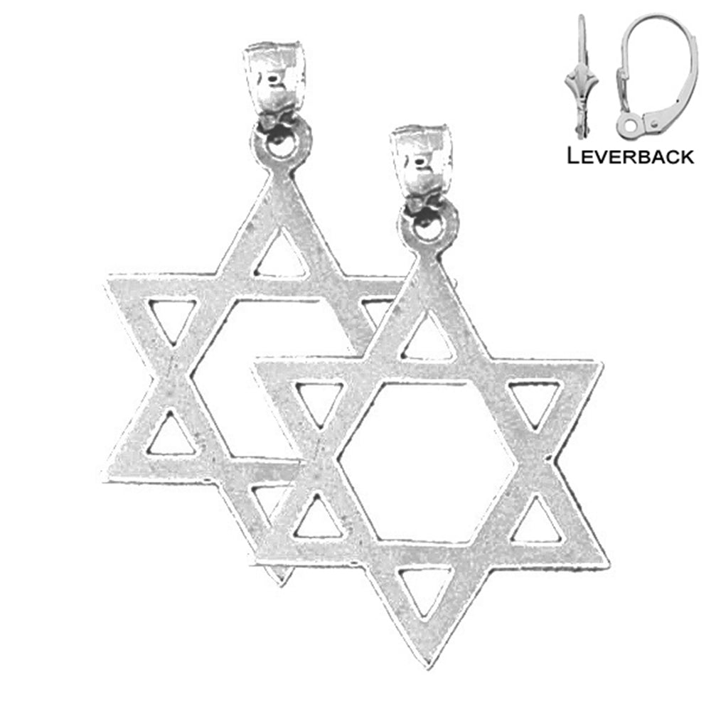 Sterling Silver 33mm Star of David Earrings (White or Yellow Gold Plated)