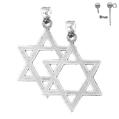 Sterling Silver 33mm Star of David Earrings (White or Yellow Gold Plated)