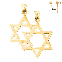 Sterling Silver 33mm Star of David Earrings (White or Yellow Gold Plated)