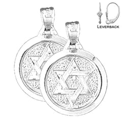 Sterling Silver 23mm Star of David Earrings (White or Yellow Gold Plated)