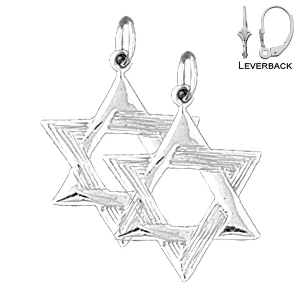 Sterling Silver 26mm Star of David Earrings (White or Yellow Gold Plated)