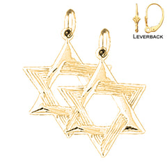 Sterling Silver 26mm Star of David Earrings (White or Yellow Gold Plated)