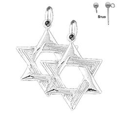 Sterling Silver 26mm Star of David Earrings (White or Yellow Gold Plated)