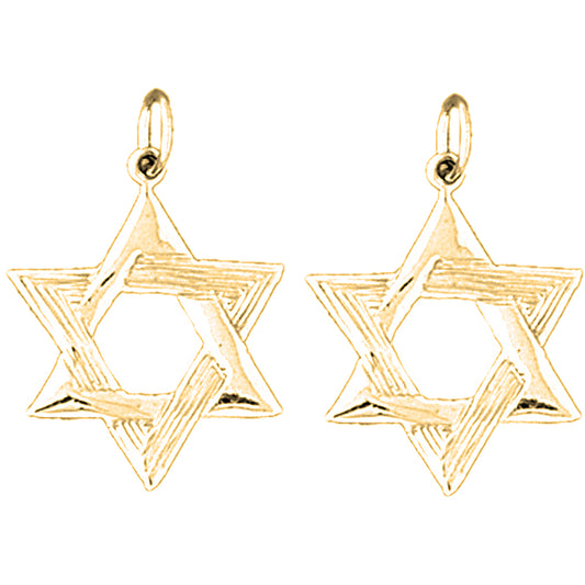 Yellow Gold-plated Silver 26mm Star of David Earrings