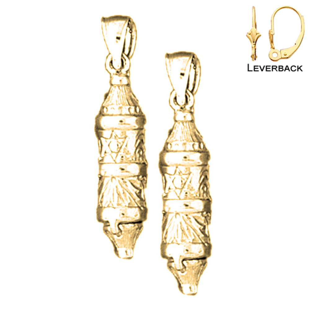 14K or 18K Gold Torah Scroll Earrings