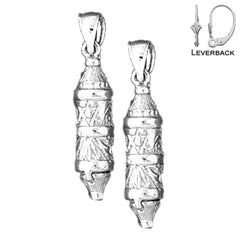 Sterling Silver 29mm Torah Scroll Earrings (White or Yellow Gold Plated)