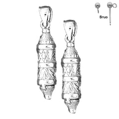 Sterling Silver 29mm Torah Scroll Earrings (White or Yellow Gold Plated)