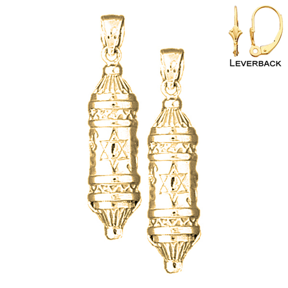 14K or 18K Gold Torah Scroll Earrings