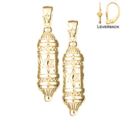 Sterling Silver 34mm Torah Scroll Earrings (White or Yellow Gold Plated)