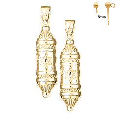 Sterling Silver 34mm Torah Scroll Earrings (White or Yellow Gold Plated)