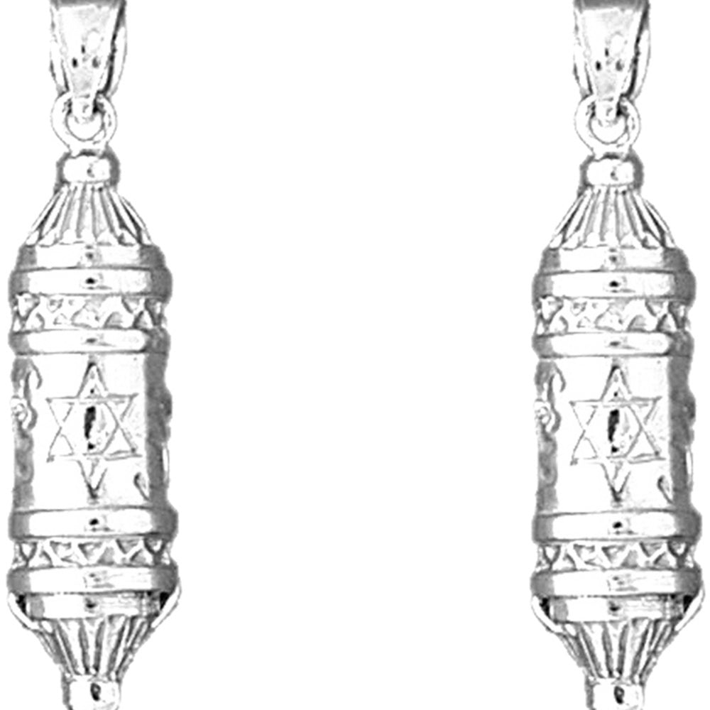 Sterling Silver 34mm Torah Scroll Earrings
