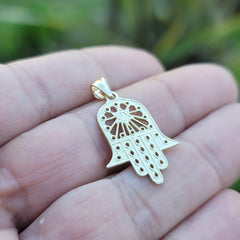 14K or 18K Gold Hamsa & Star of David Pendant