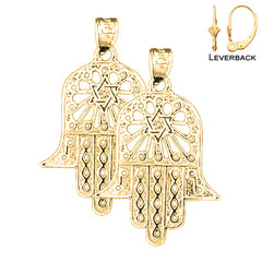 Sterling Silver 30mm Hamsa & Star of David Earrings (White or Yellow Gold Plated)