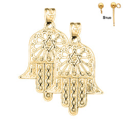 Sterling Silver 30mm Hamsa & Star of David Earrings (White or Yellow Gold Plated)