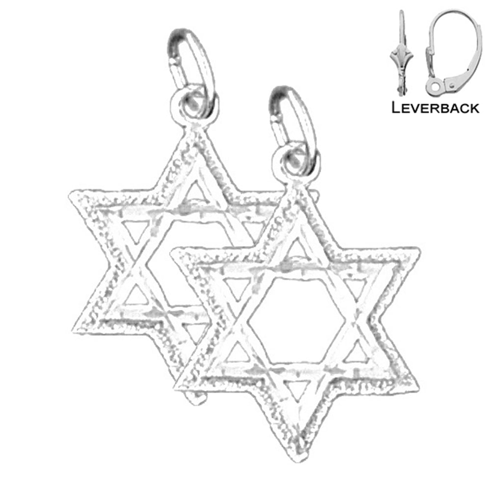 Sterling Silver 22mm Star of David Earrings (White or Yellow Gold Plated)
