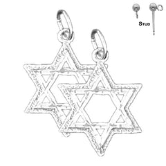 Sterling Silver 22mm Star of David Earrings (White or Yellow Gold Plated)