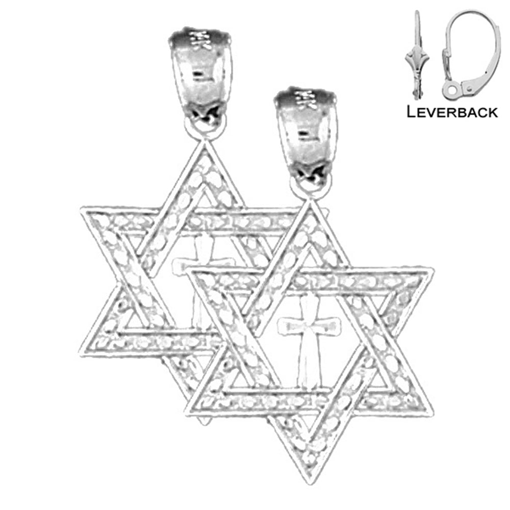 Sterling Silver 24mm Star of David Earrings (White or Yellow Gold Plated)