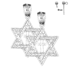 Sterling Silver 24mm Star of David Earrings (White or Yellow Gold Plated)